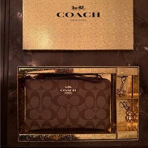 Coach Tan Wristlet and Keychain Set